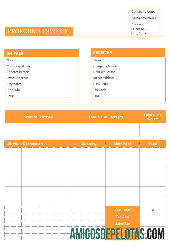 em branco Modelo de fatura pró-forma em branco